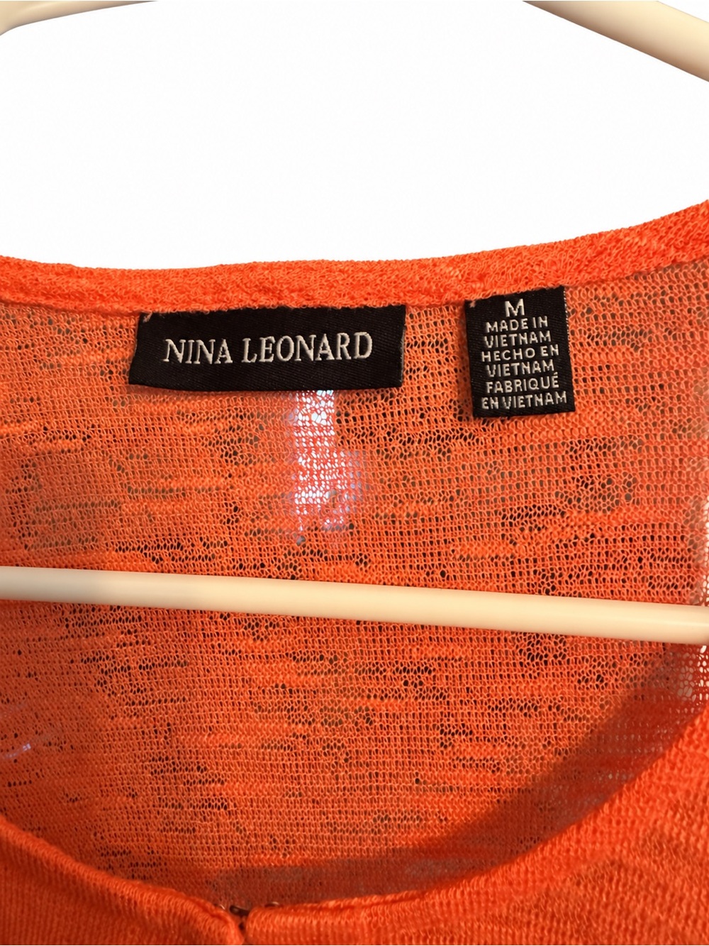 Nina Leonard Orange Semi-Sheer Open Knit Cropped Cardigan Size M - Picture 2 of 6